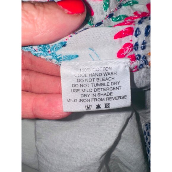 Lula Soul White Multicolor Embroidered Cottton Boho Peasent Dress Sequin Tassel - Picture 8 of 12